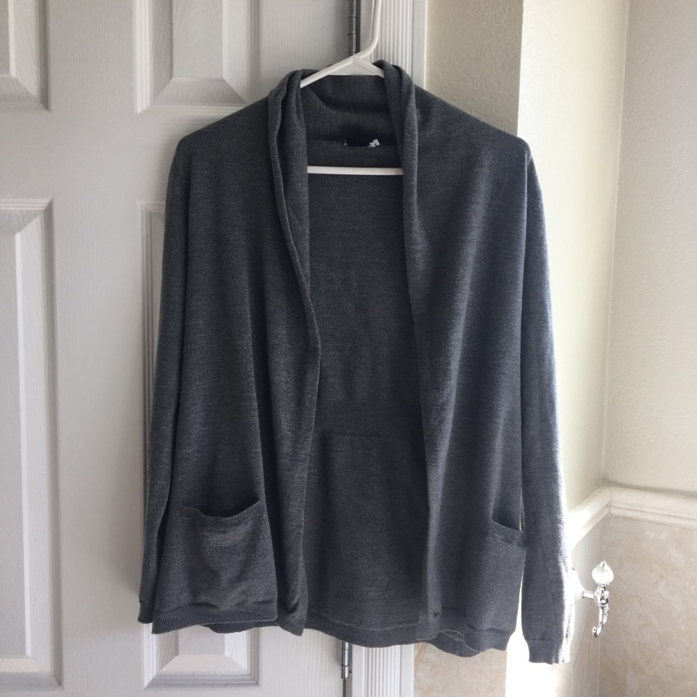 Theory grey wool cardigan sweater